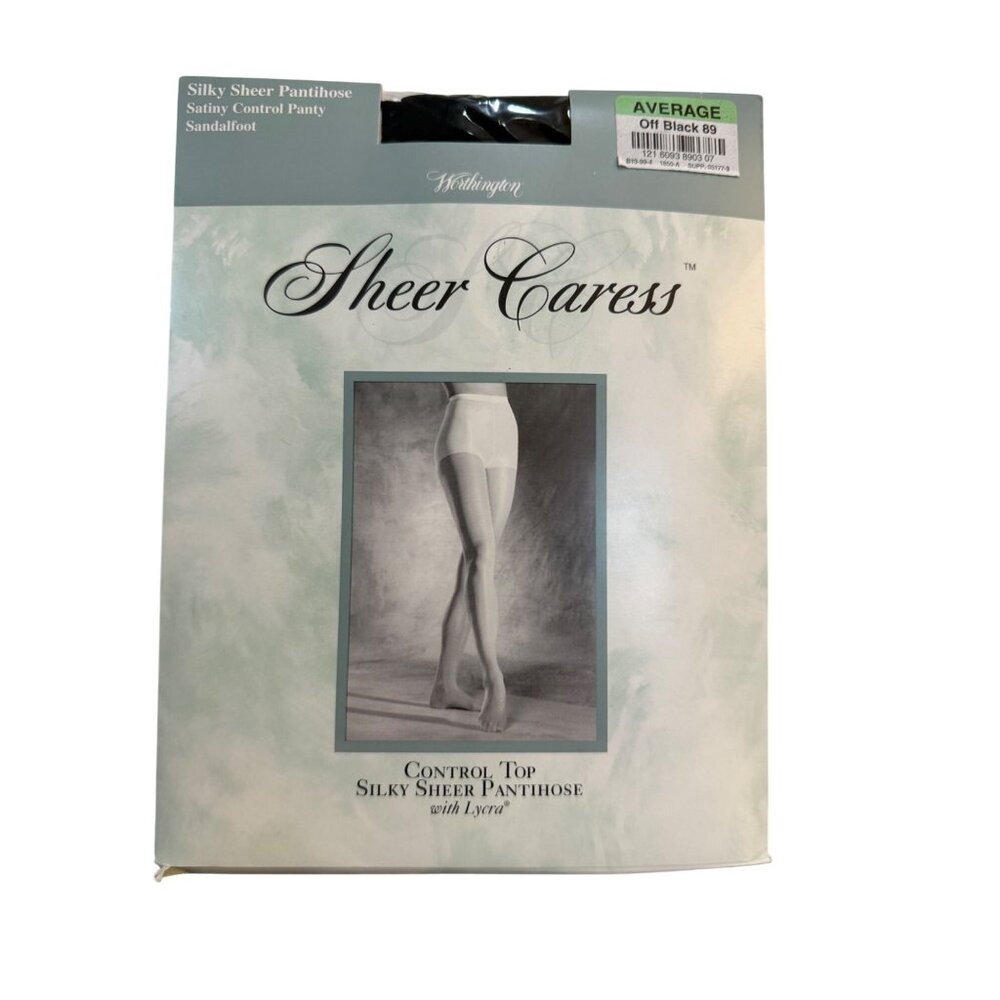 Worthington Control Top Silky Sheer Pantyhose Off Black Sandalfoot Size Average